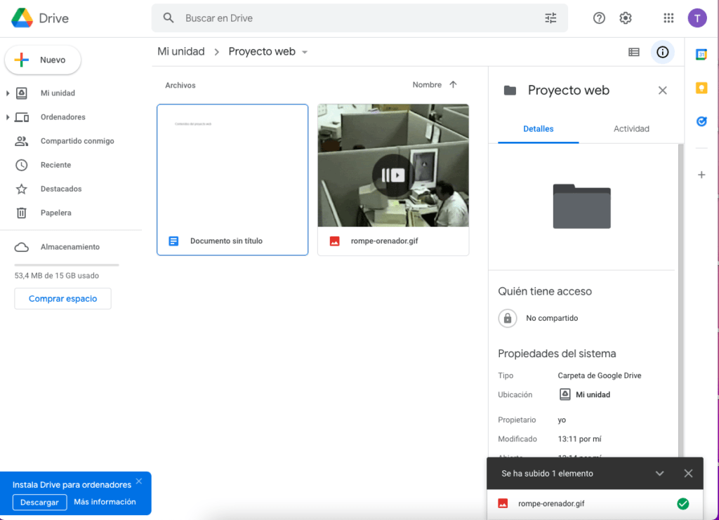 Carpeta de Google Drive con archivos.